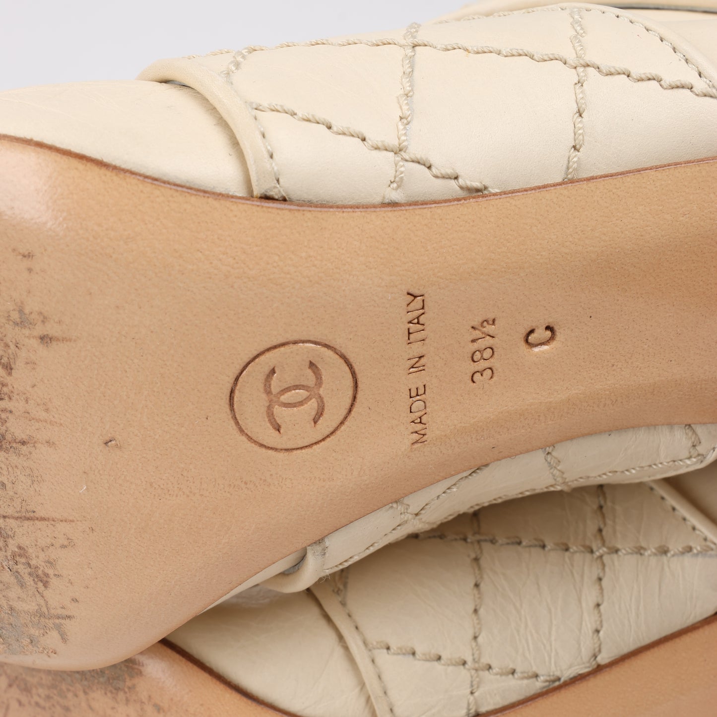 Chanel Coco Mark Matelasse 06A Leather Long Boots in Ivory G25325, Size 38.5 EU
