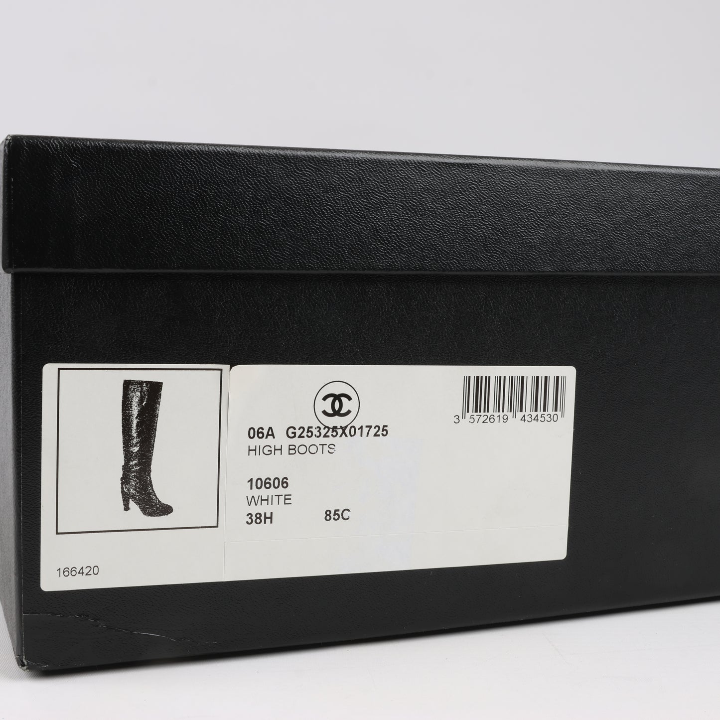 Chanel Coco Mark Matelasse 06A Leather Long Boots in Ivory G25325, Size 38.5 EU