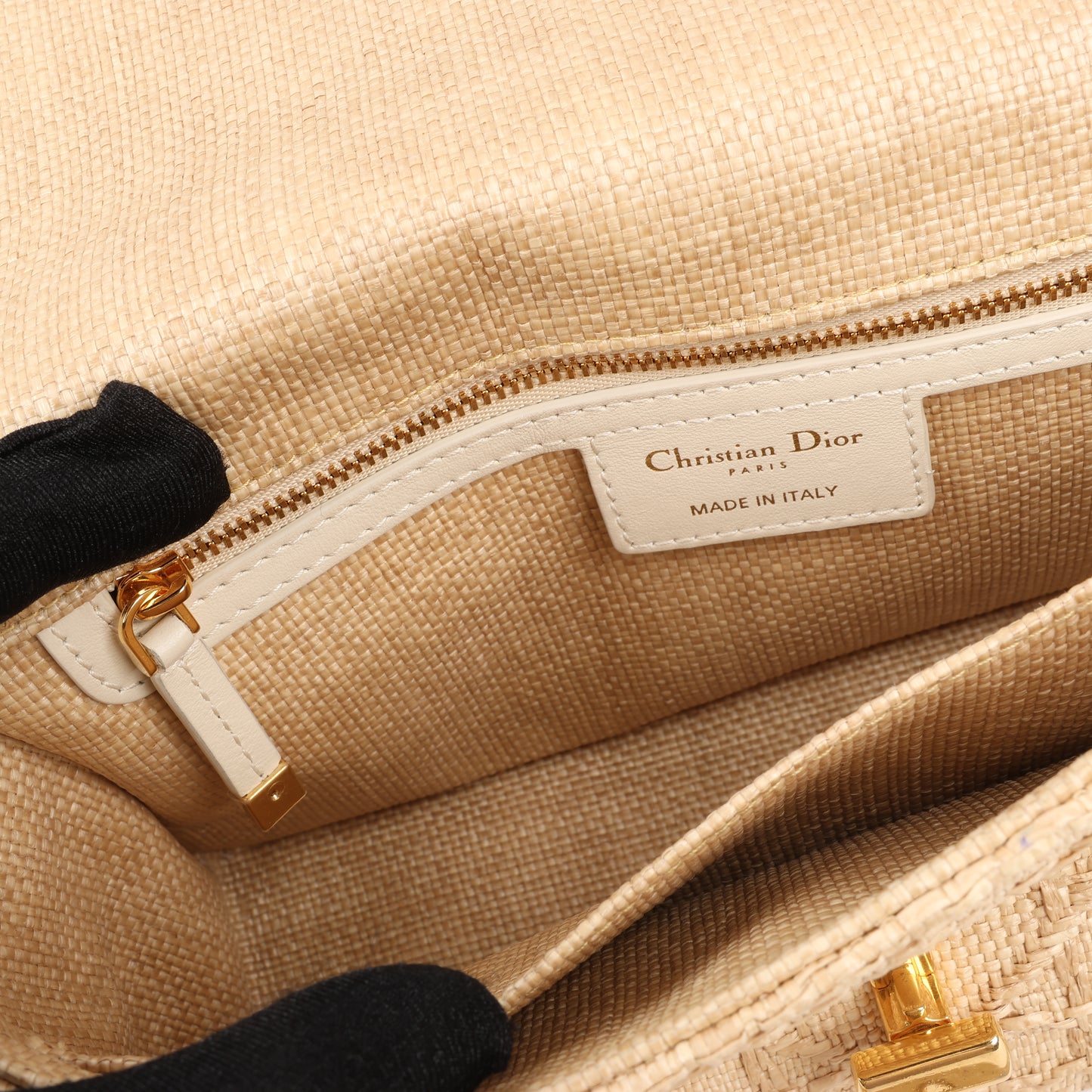 Christian Dior Caro Raffia x Leder, mittelgroße Umhängetasche in Beige