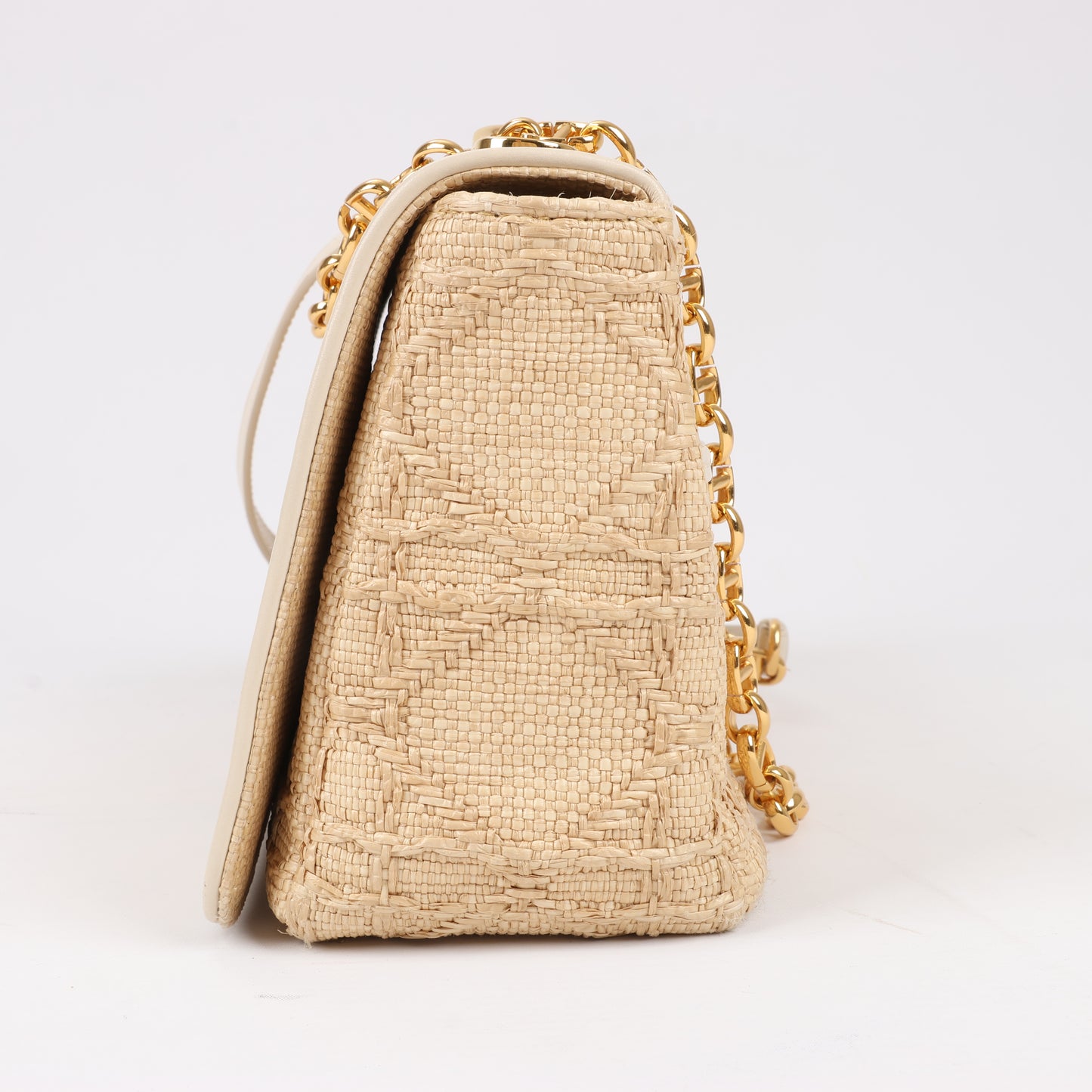 Christian Dior Caro Raffia x Leder, mittelgroße Umhängetasche in Beige