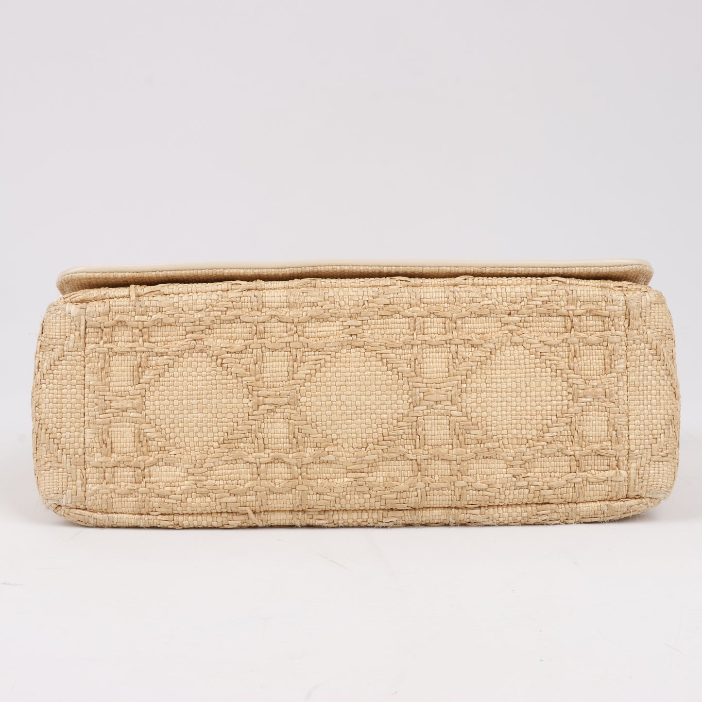 Christian Dior Caro Raffia x Leder, mittelgroße Umhängetasche in Beige