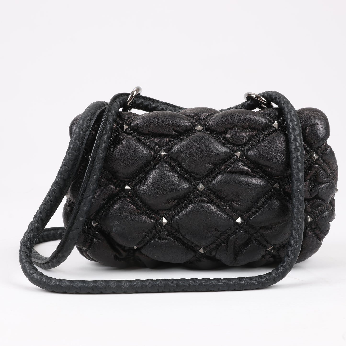 Valentino Garavani Nappa Small Spikeme Shoulder Bag in Black
