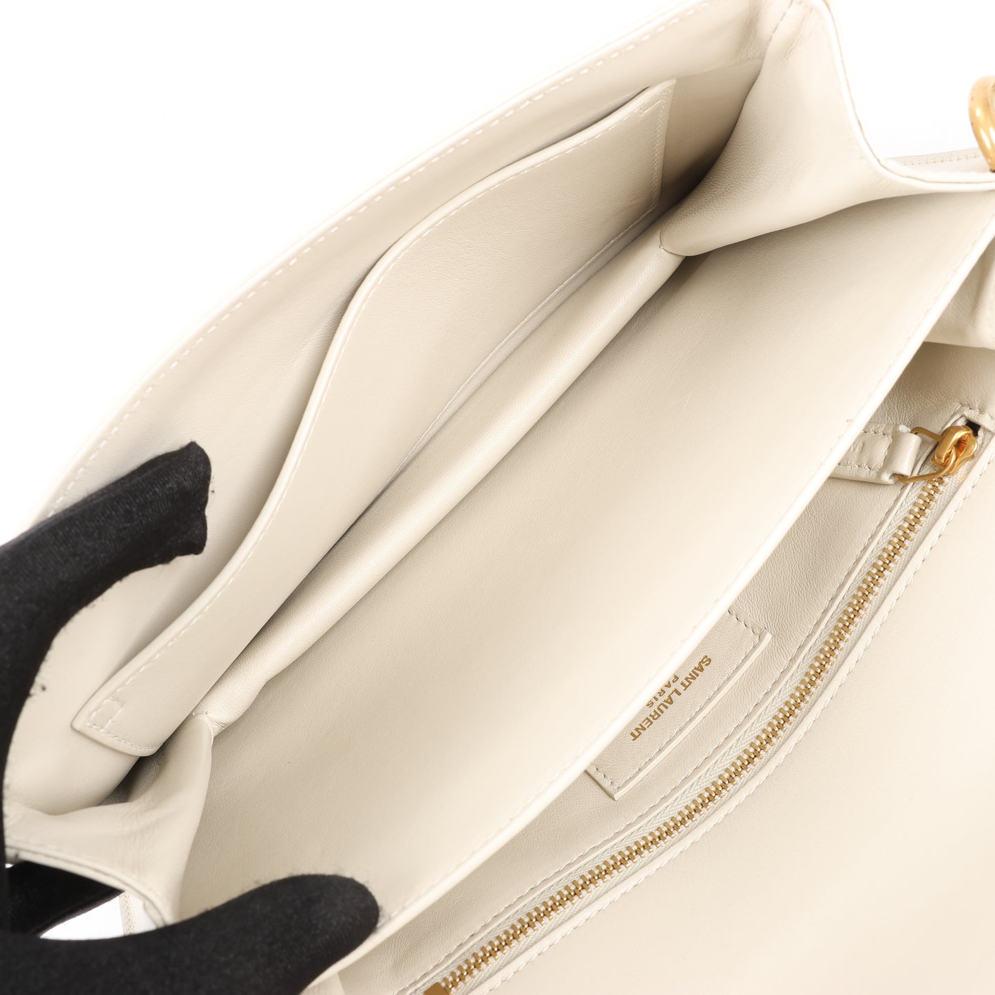 Saint Laurent Paris Le Maillon Leather Shoulder bag in Beige 649795