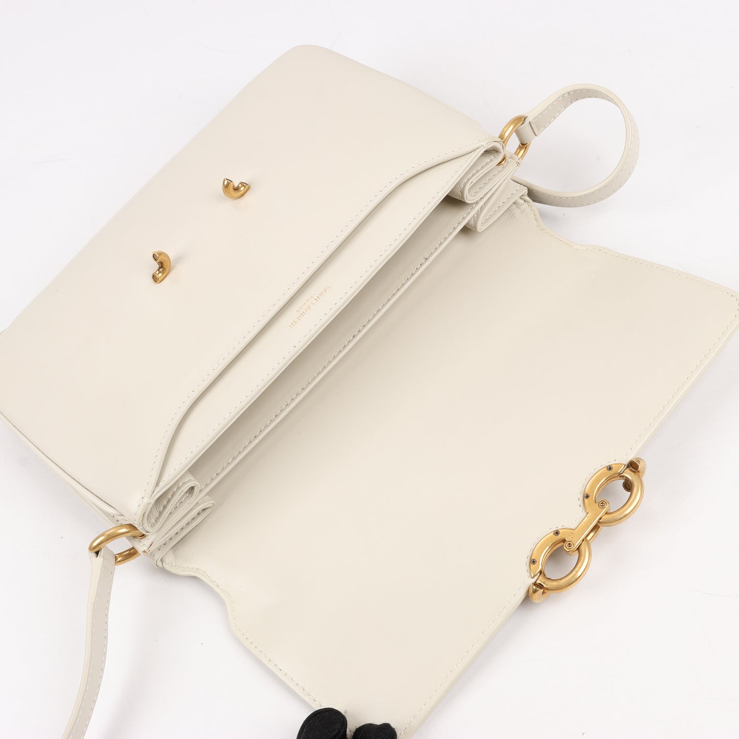 Saint Laurent Paris Le Maillon Leather Shoulder bag in Beige 649795