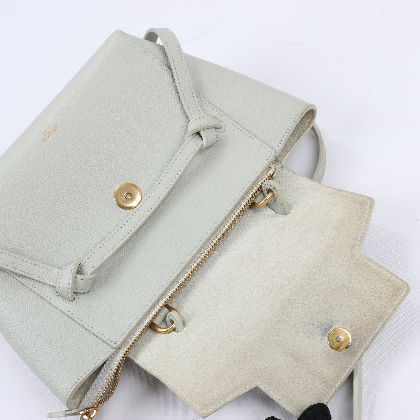 CELINE Gürteltasche aus genarbtem Kalbsleder Nano 2Way Handtasche in Mint