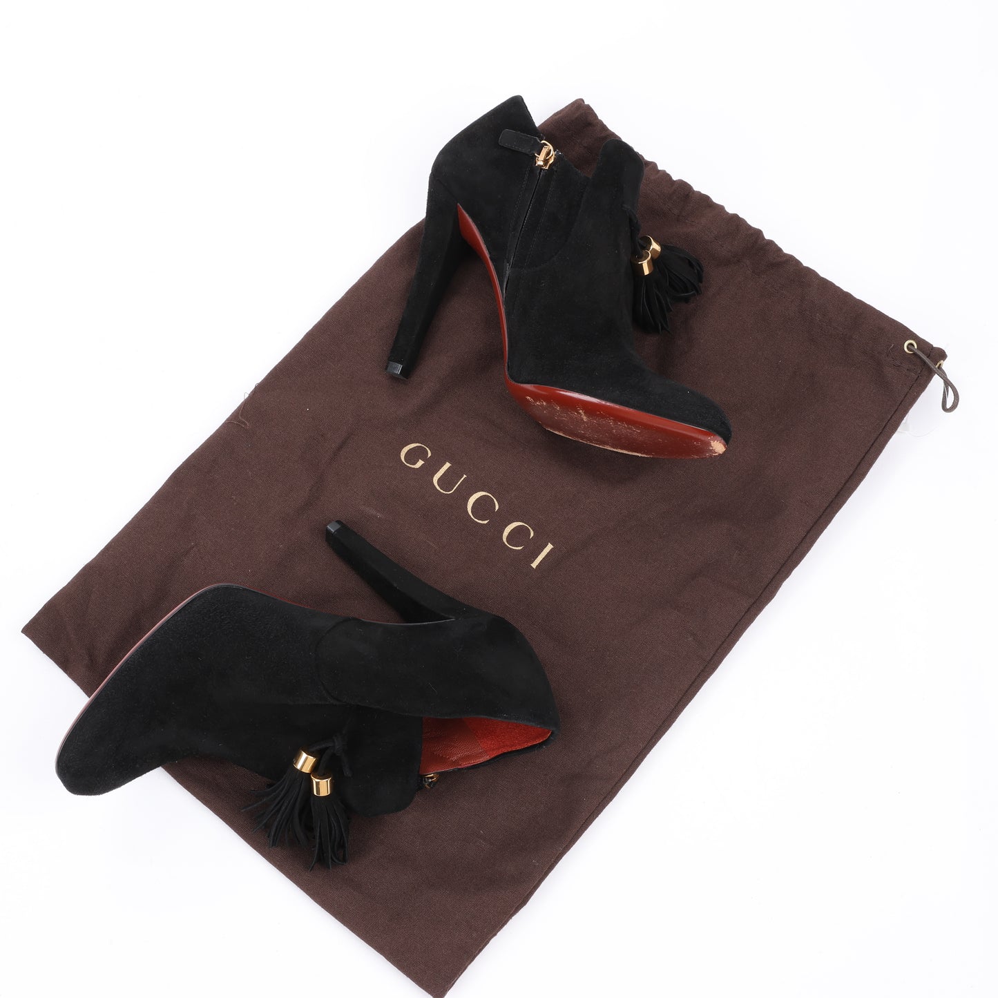 Gucci – Schwarze Stiefeletten aus Wildleder mit Quasten – Größe 37,5 EU 298169