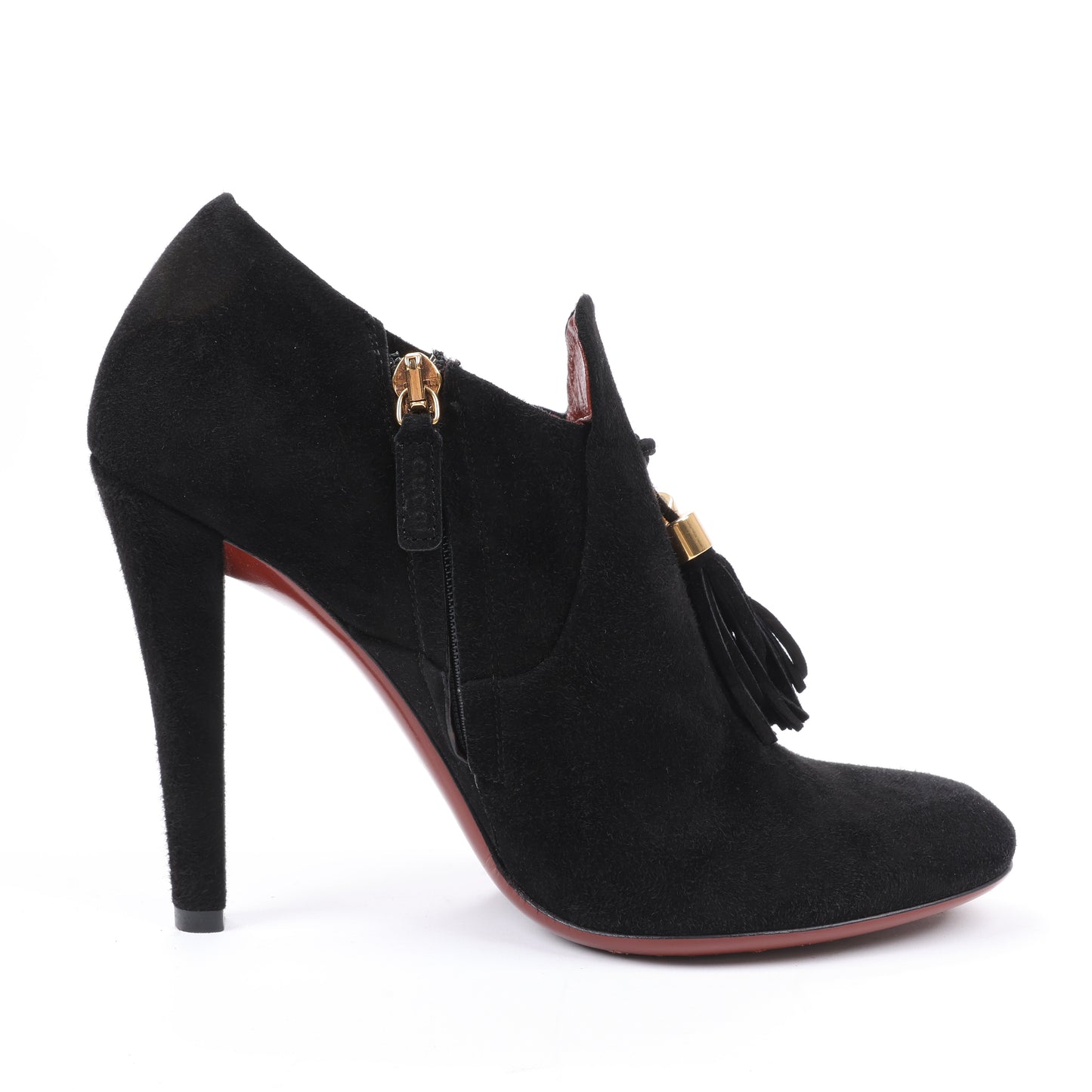 Gucci – Schwarze Stiefeletten aus Wildleder mit Quasten – Größe 37,5 EU 298169
