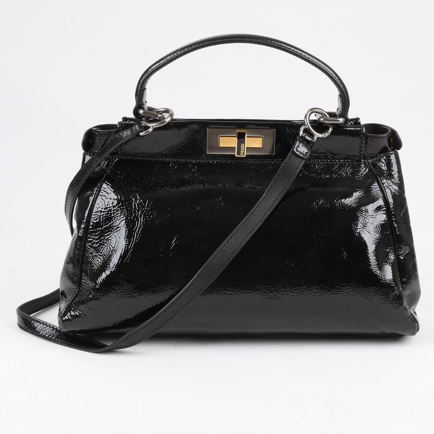 Fendi Peekaboo 2-Wege-Handtasche aus Lackleder in Schwarz 8BN211