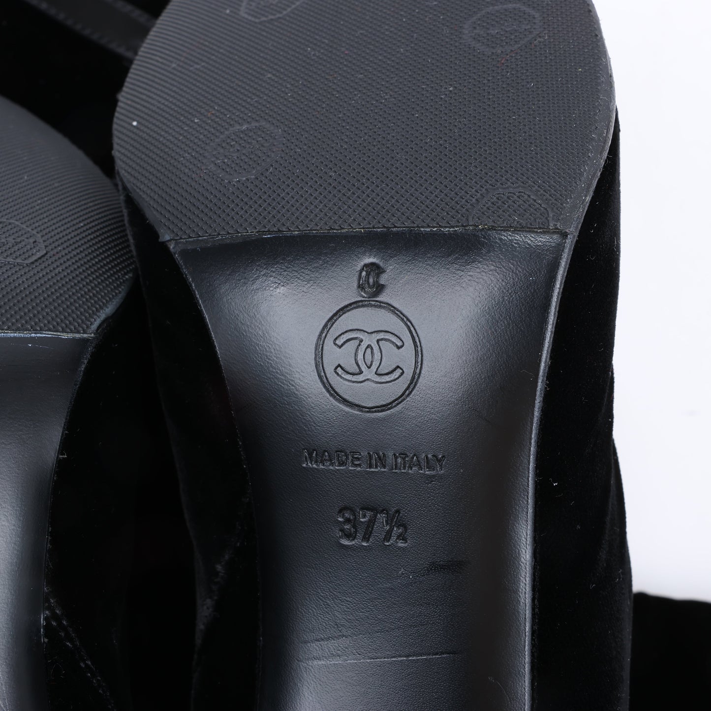 Chanel Coco Mark Velour Long Boots in Black, Size 37.5 EU