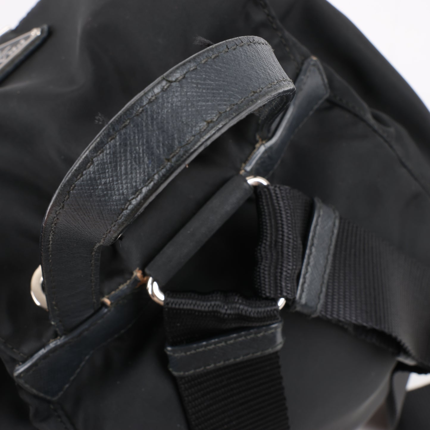 Prada Tessuto Stoff x Lederrucksack in Schwarz