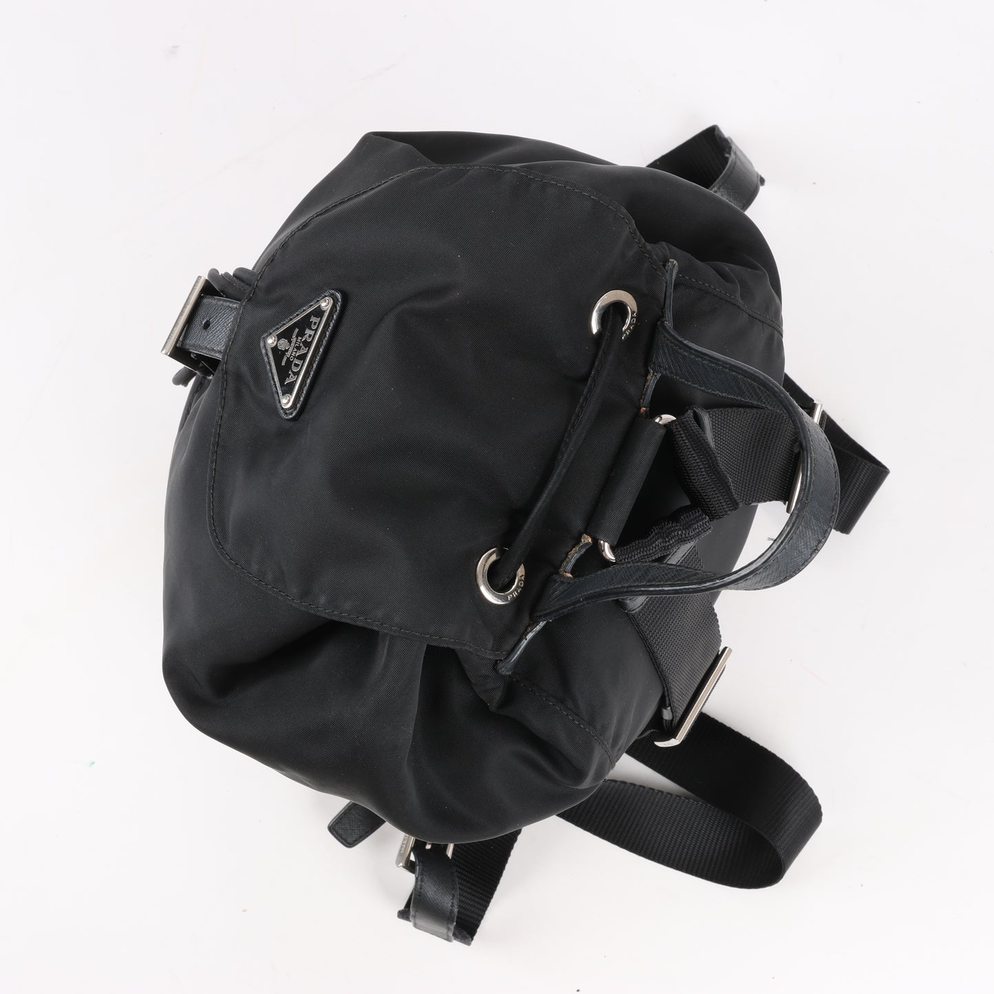 Prada Tessuto Stoff x Lederrucksack in Schwarz