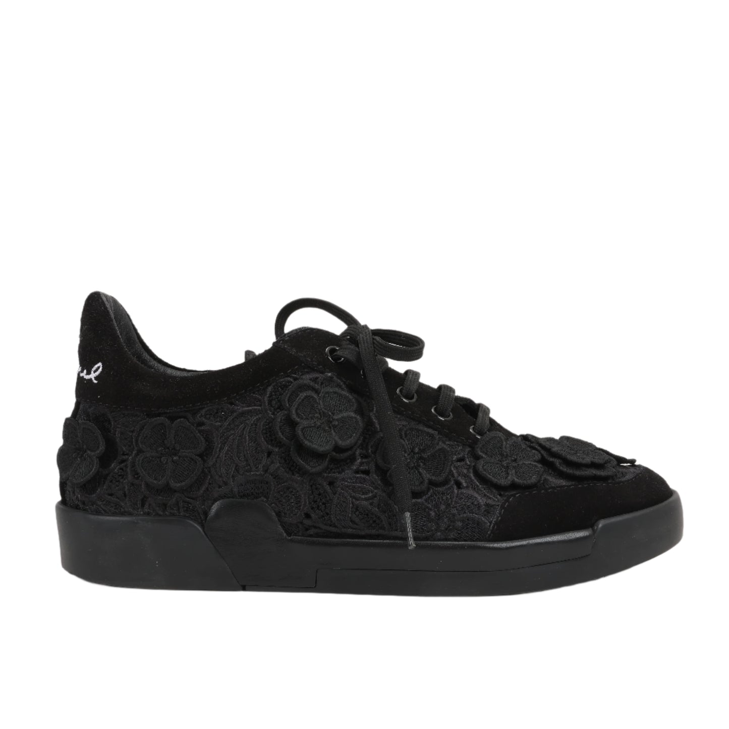 CHANEL Camelia Lace x Wildleder Sneakers in Schwarz G34815, Größe 37