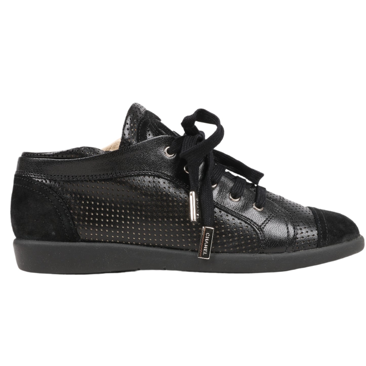 CHANEL Coco Mark 11P Wildleder x Leder Sneakers 37 in Schwarz G25313
