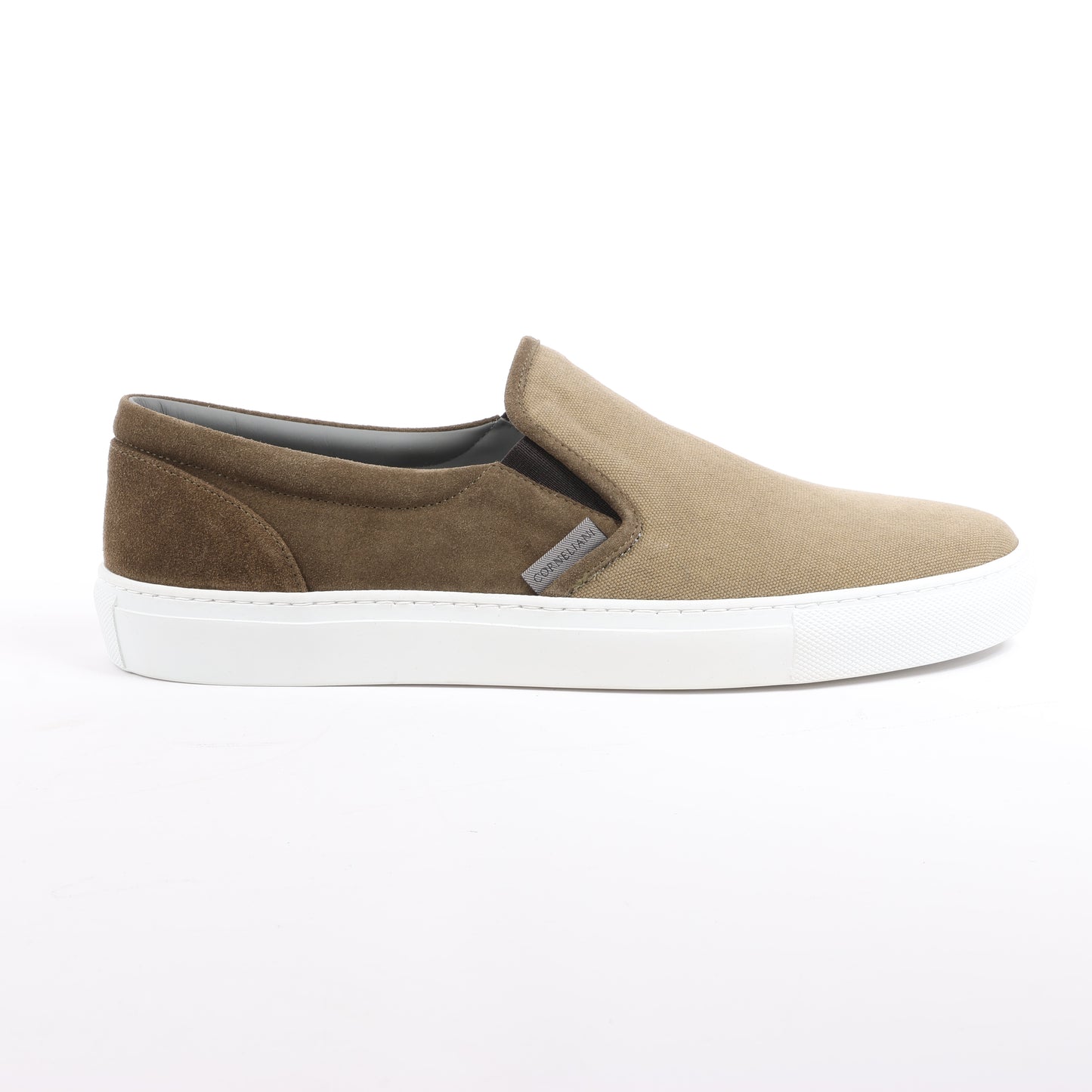 CORNELIANI Suede and Cloth Slip-On Sneakers in Brown, Size 50 EU