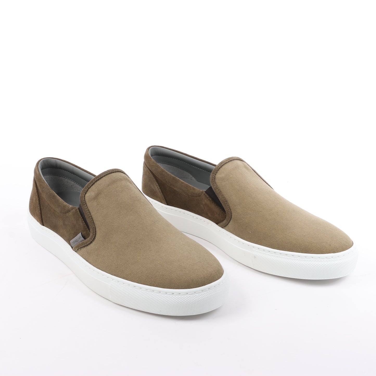 CORNELIANI Suede and Cloth Slip-On Sneakers in Brown, Size 50 EU