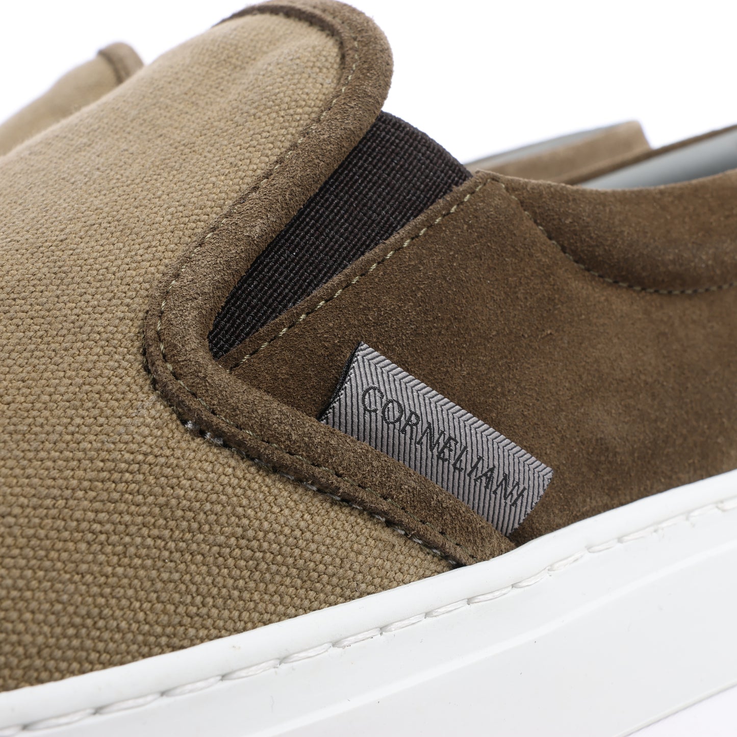 CORNELIANI Suede and Cloth Slip-On Sneakers in Brown, Size 50 EU