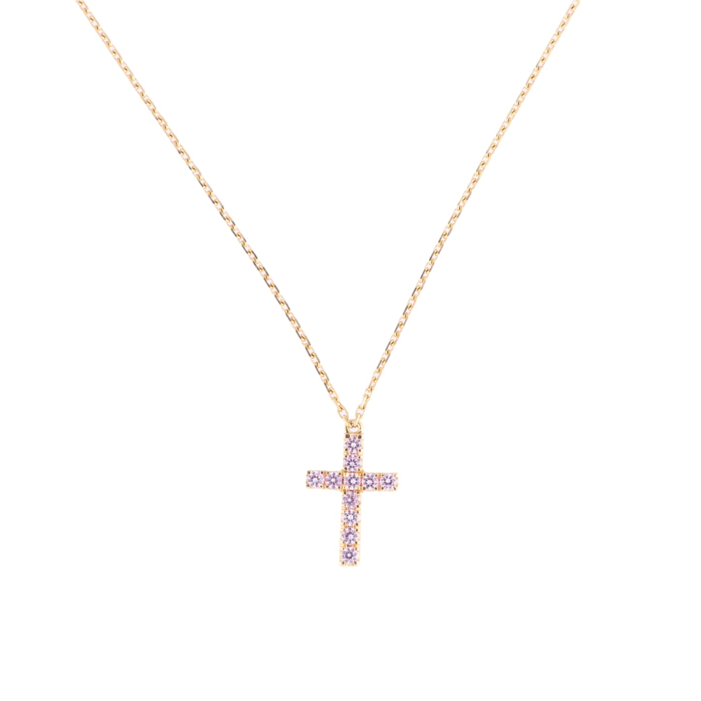 Cartier-Kreuz-Halskette mit rosa Saphir, 750 (Gold), 2,9 g