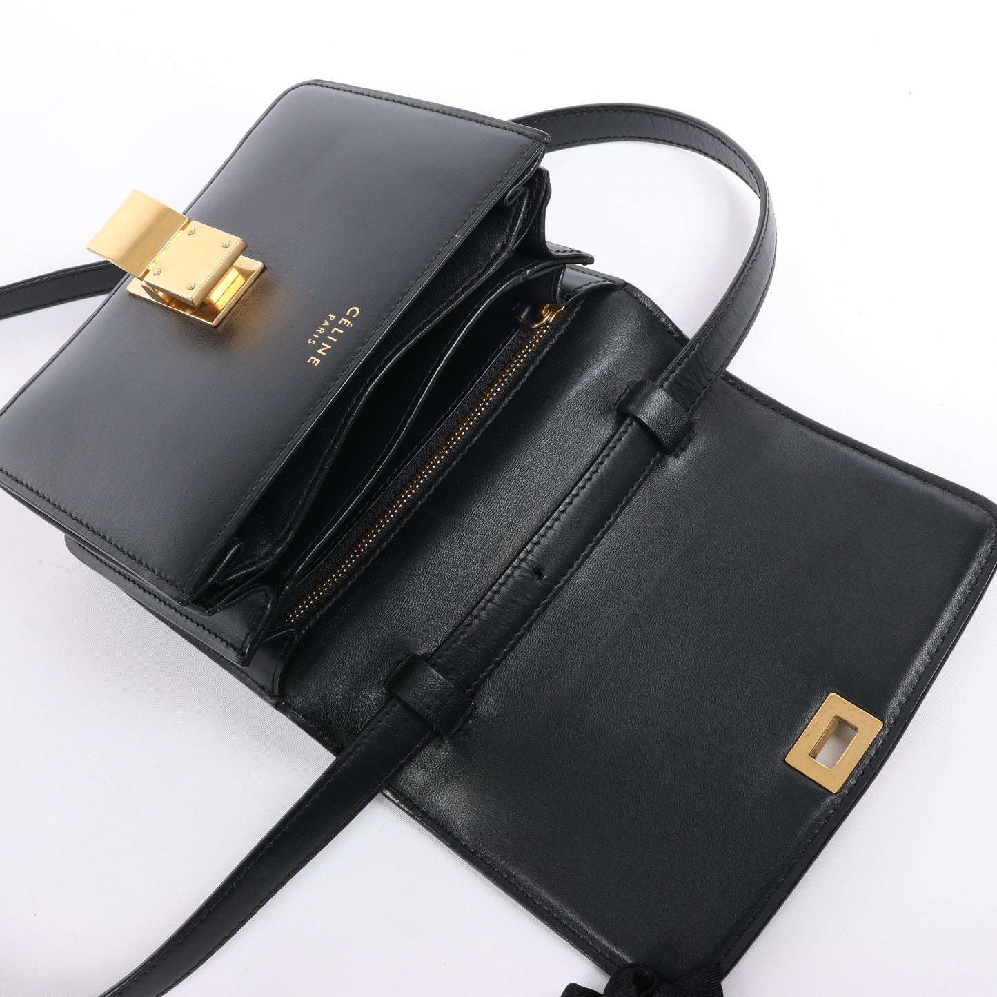 Celine Classic Box Small Leather Shoulder Bag in Black