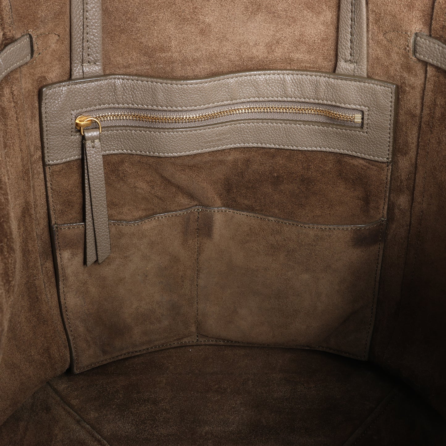 Celine Cabas Phantom Small Leather Shoulder Bag in Greige