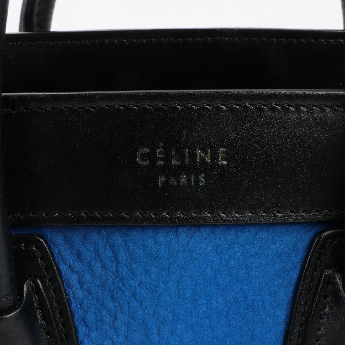 CELINE Nano Luggage Dreifarbige 2-Wege-Handtasche aus Kalbsleder in Blau x Schwarz