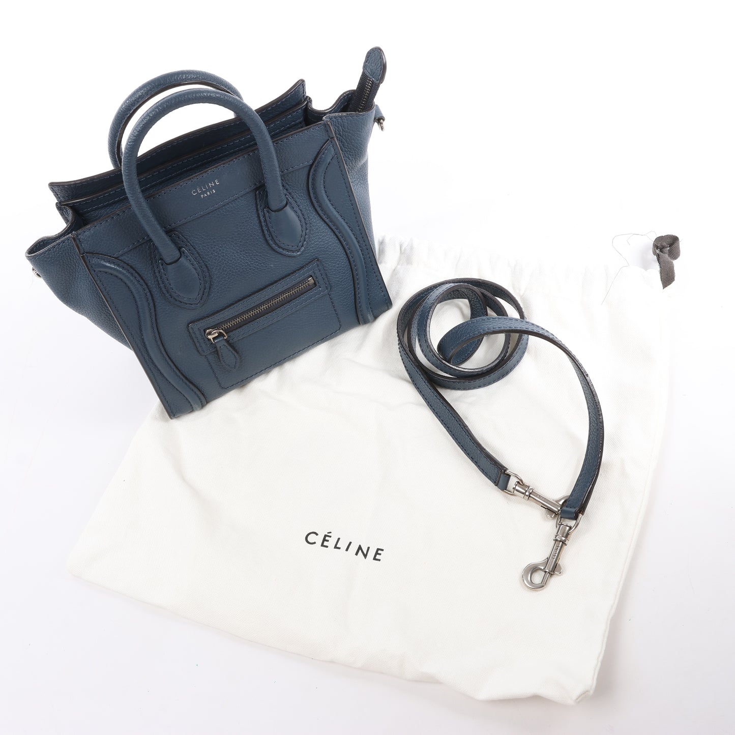 CELINE Nano Luggage 2Way-Handtasche aus Leder in Marineblau
