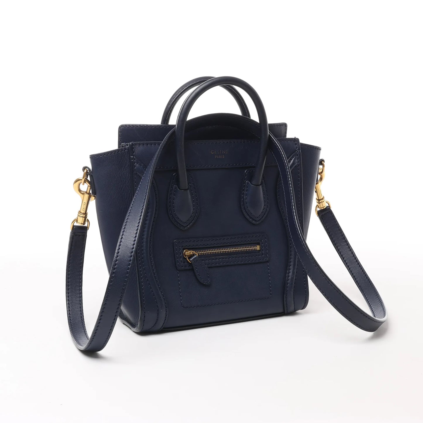 CELINE Nano Luggage 2Way-Handtasche aus Leder in Marineblau