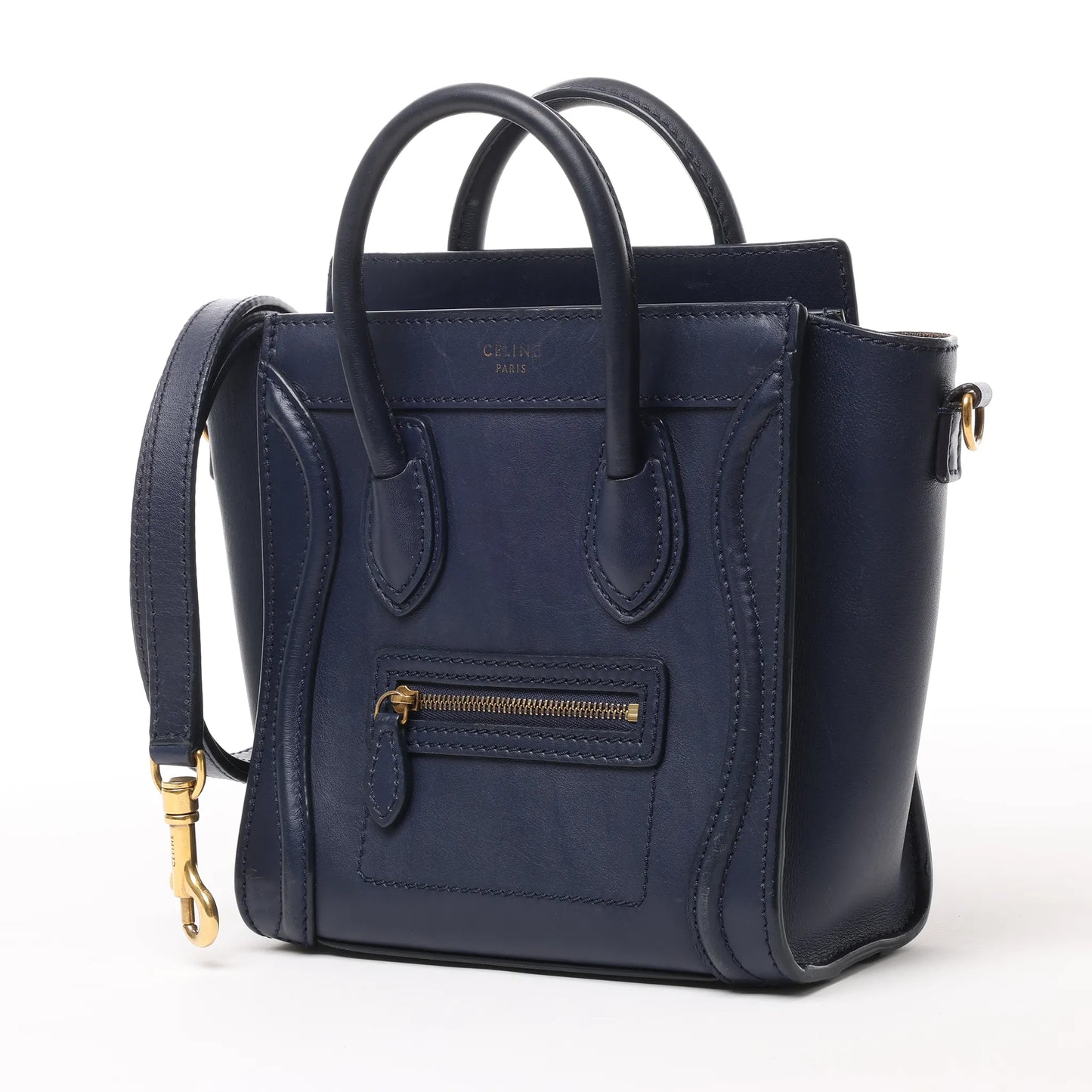 CELINE Nano Luggage 2Way-Handtasche aus Leder in Marineblau