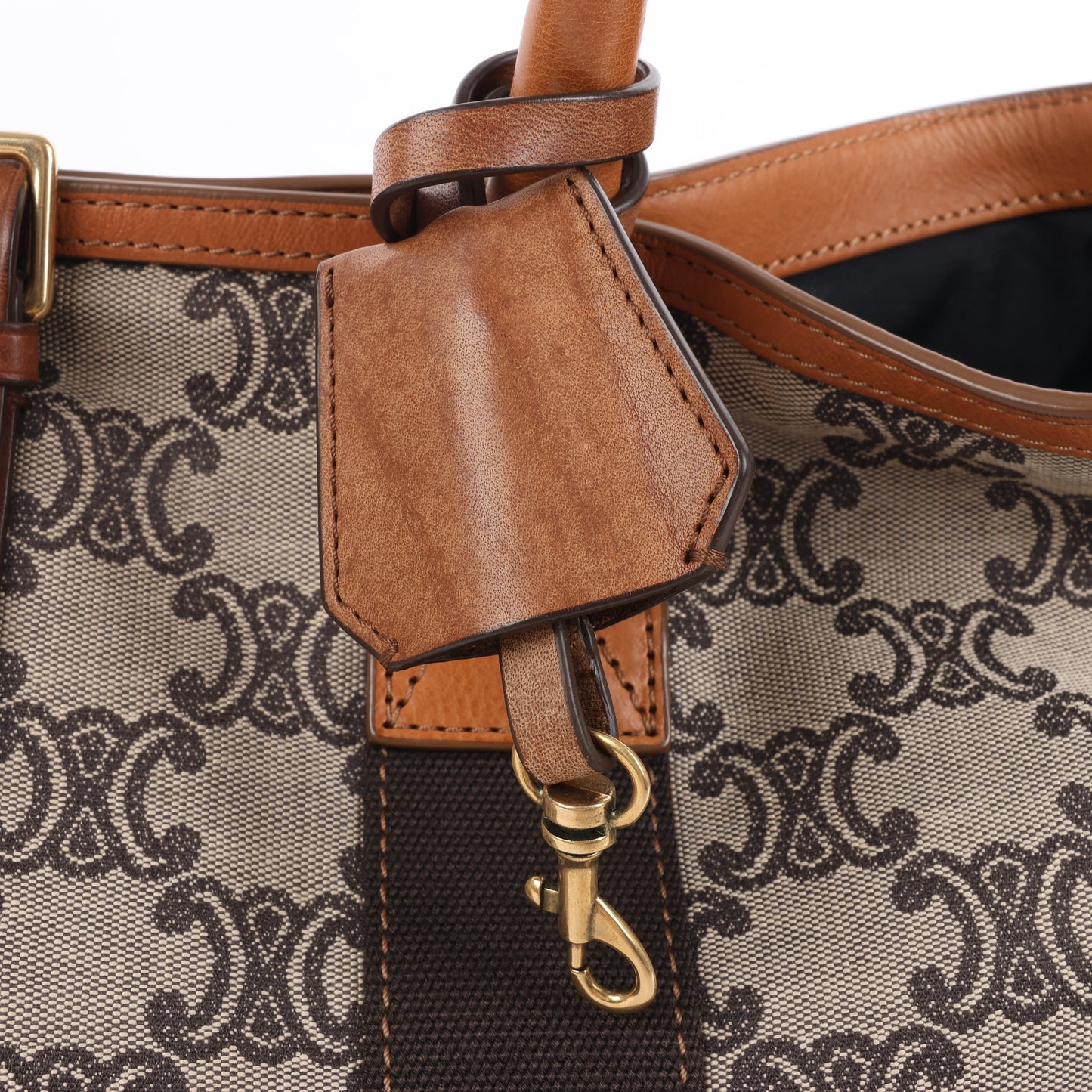 CELINE Macadam Canvas & Leder Tote Bag in Beige x Braun