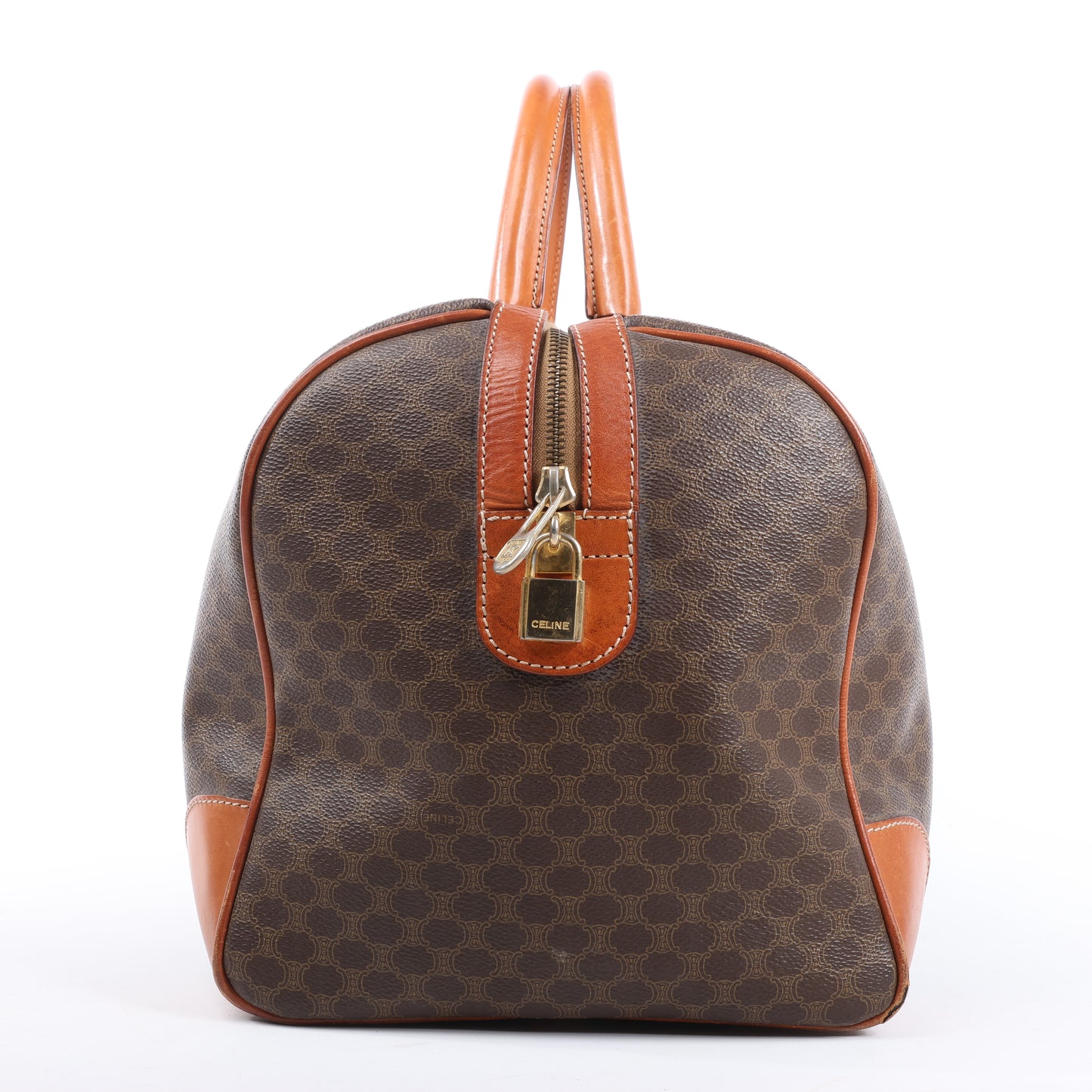 Celine Macadam Boston Reisetasche aus PVC und Leder in Braun