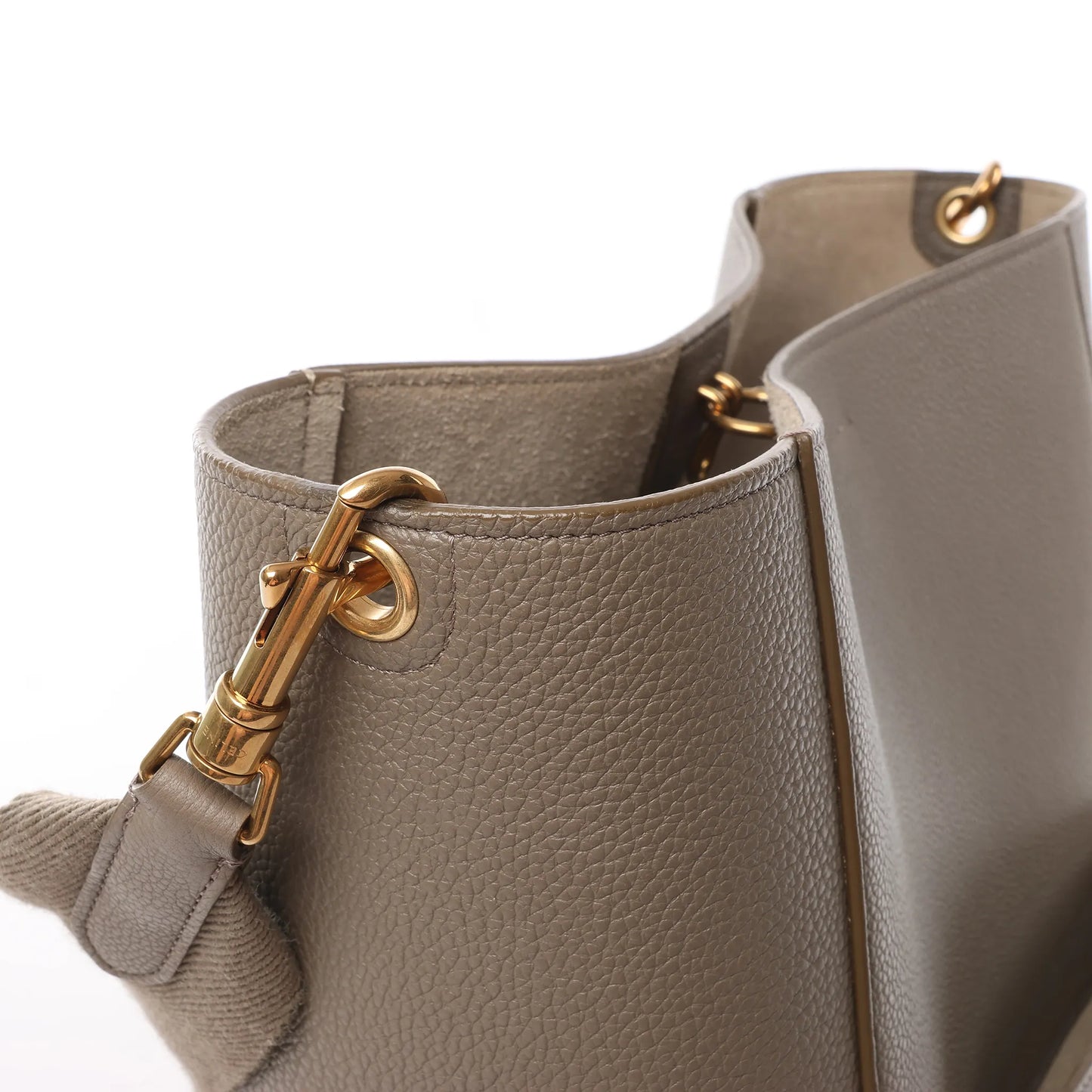CELINE Seau Sangle Bucket Leder-Umhängetasche in Greige