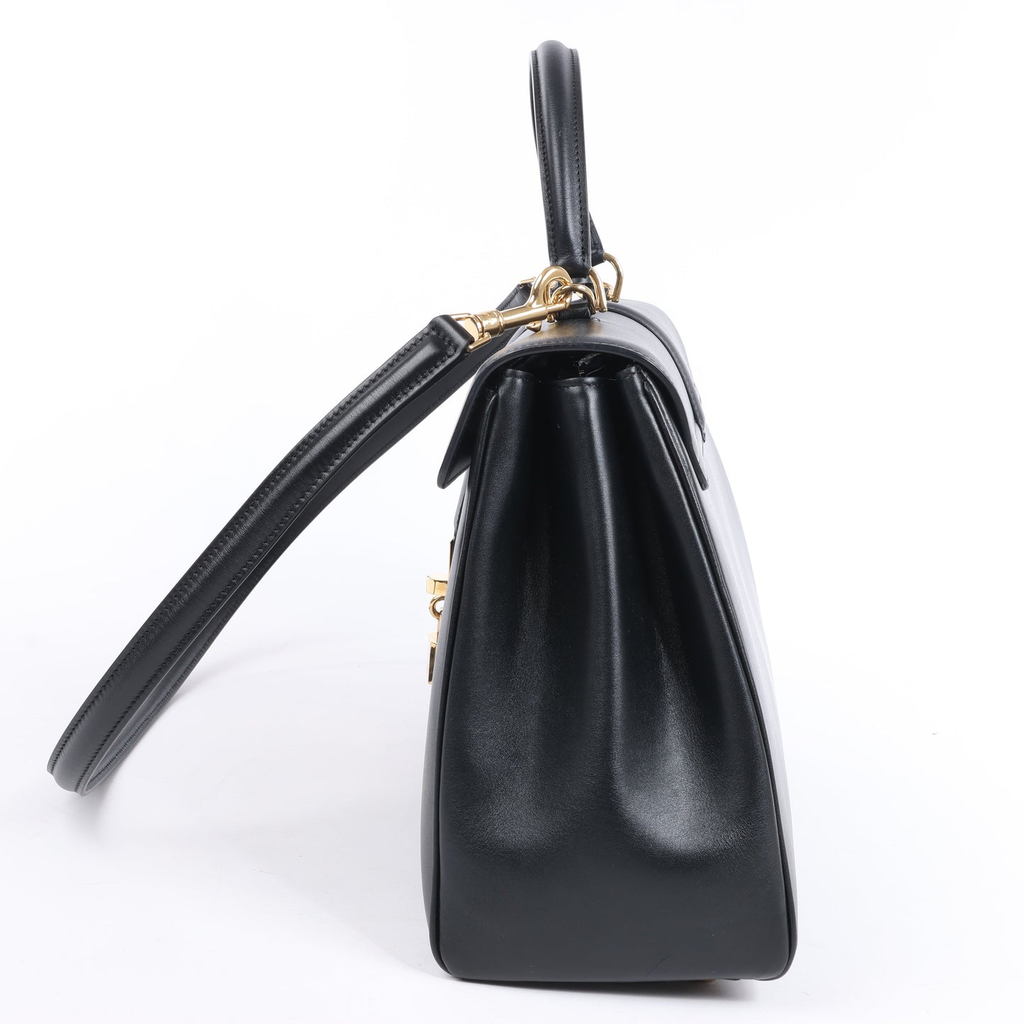 Celine – Sac 16 – Mittlere 2-Wege-Handtasche aus glattem Leder in Schwarz