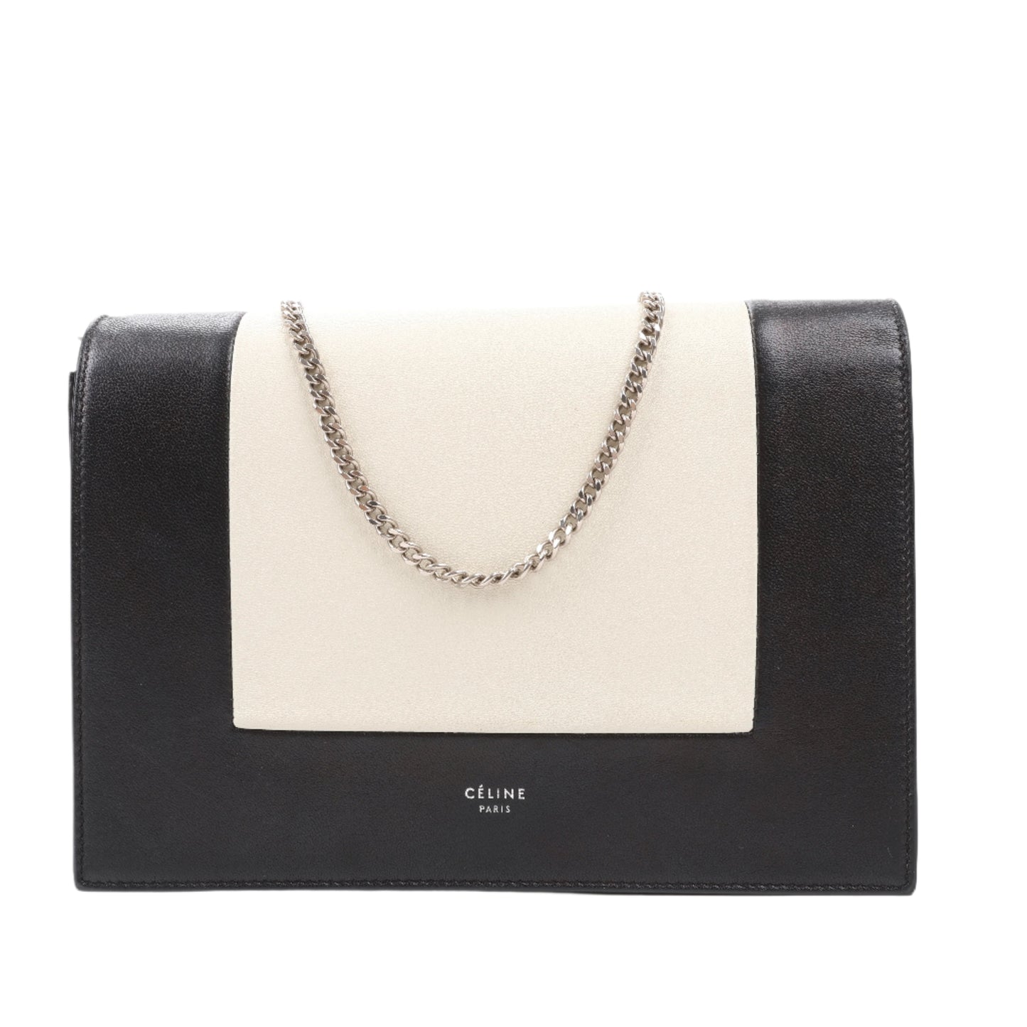 Celine Frame Abend-Schultertasche aus Leder mit Kette in Schwarz × Weiß