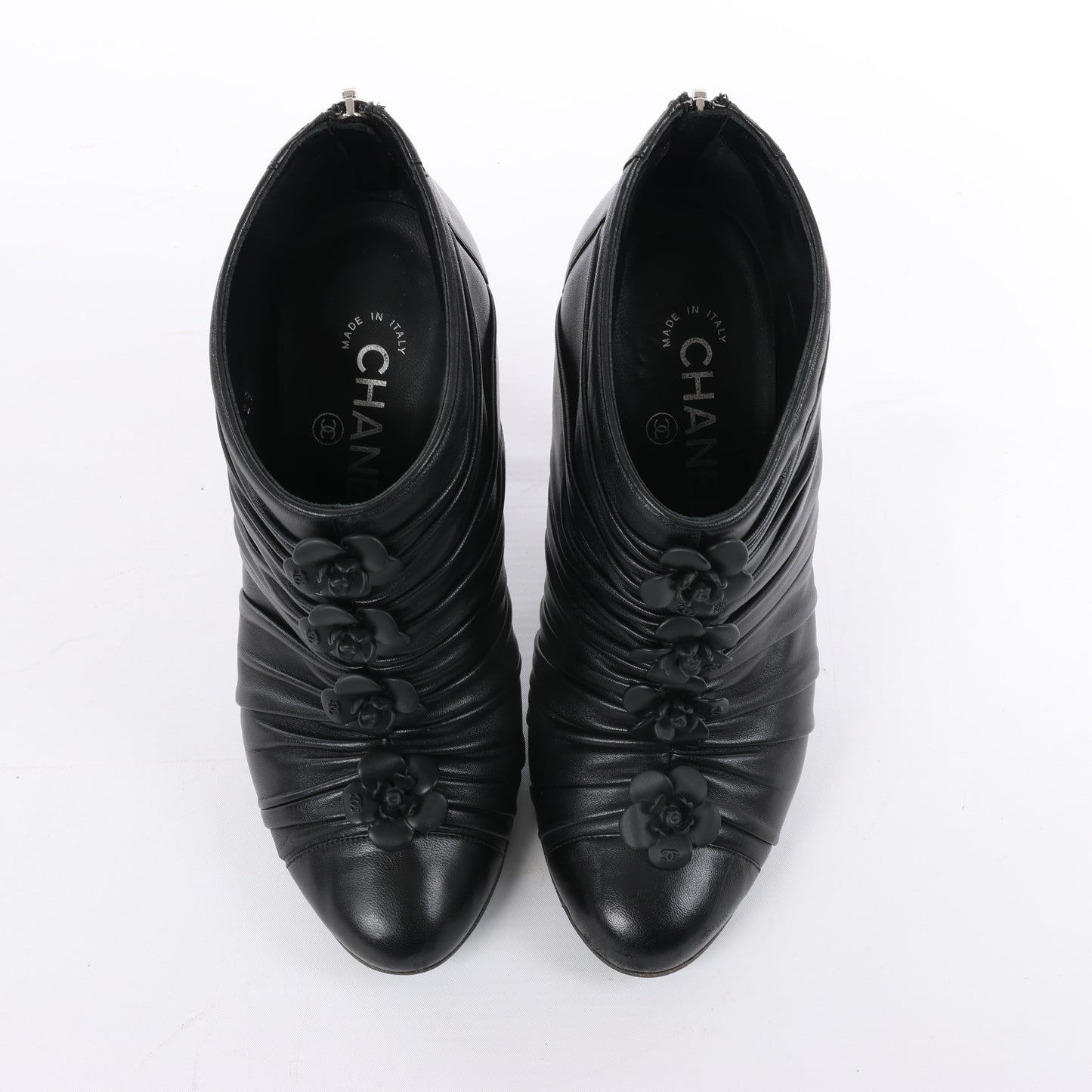 Chanel Coco Mark Camelia Lederstiefeletten in Schwarz G28629, Größe 37,5 EU