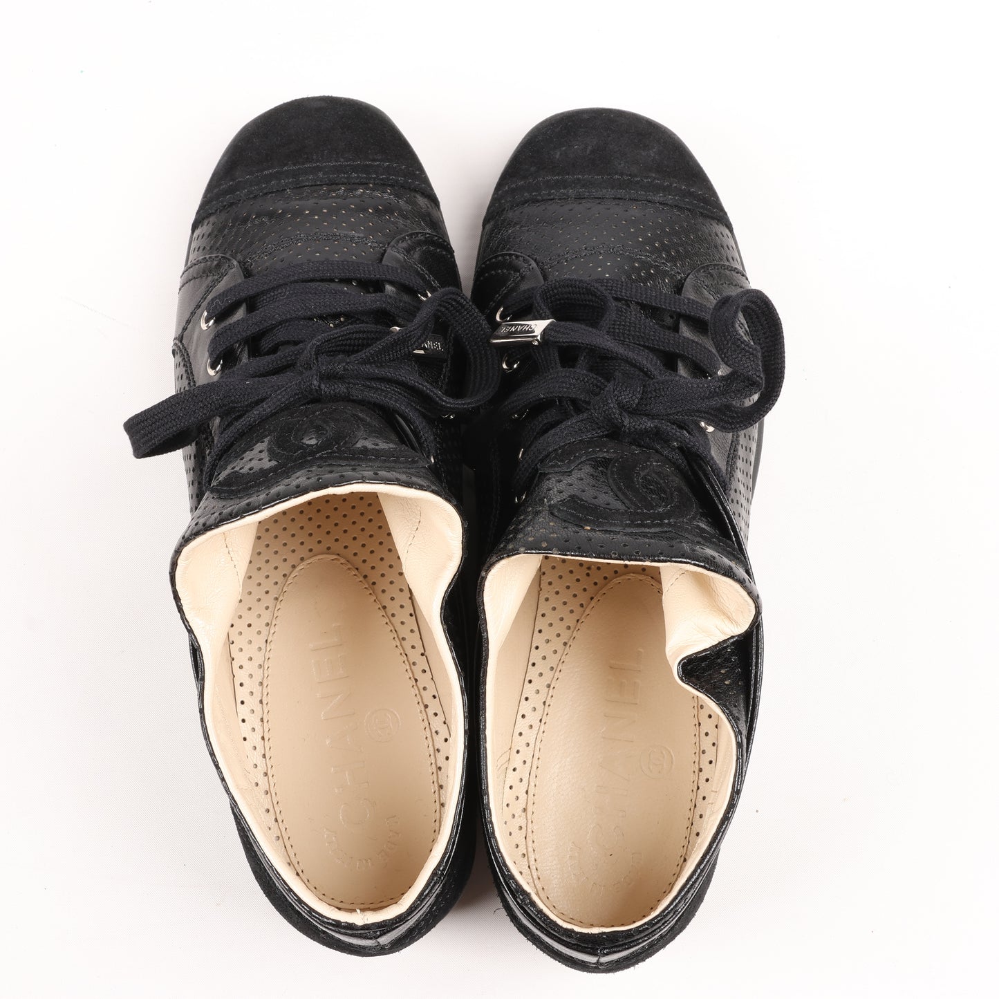 CHANEL Coco Mark 11P Wildleder x Leder Sneakers 37 in Schwarz G25313