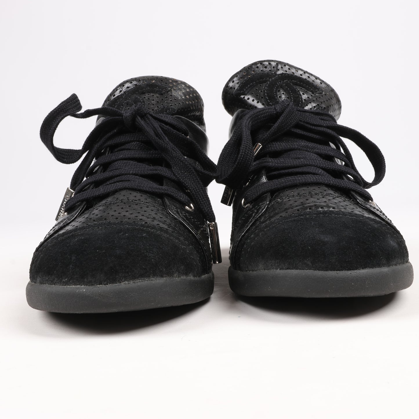 CHANEL Coco Mark 11P Wildleder x Leder Sneakers 37 in Schwarz G25313
