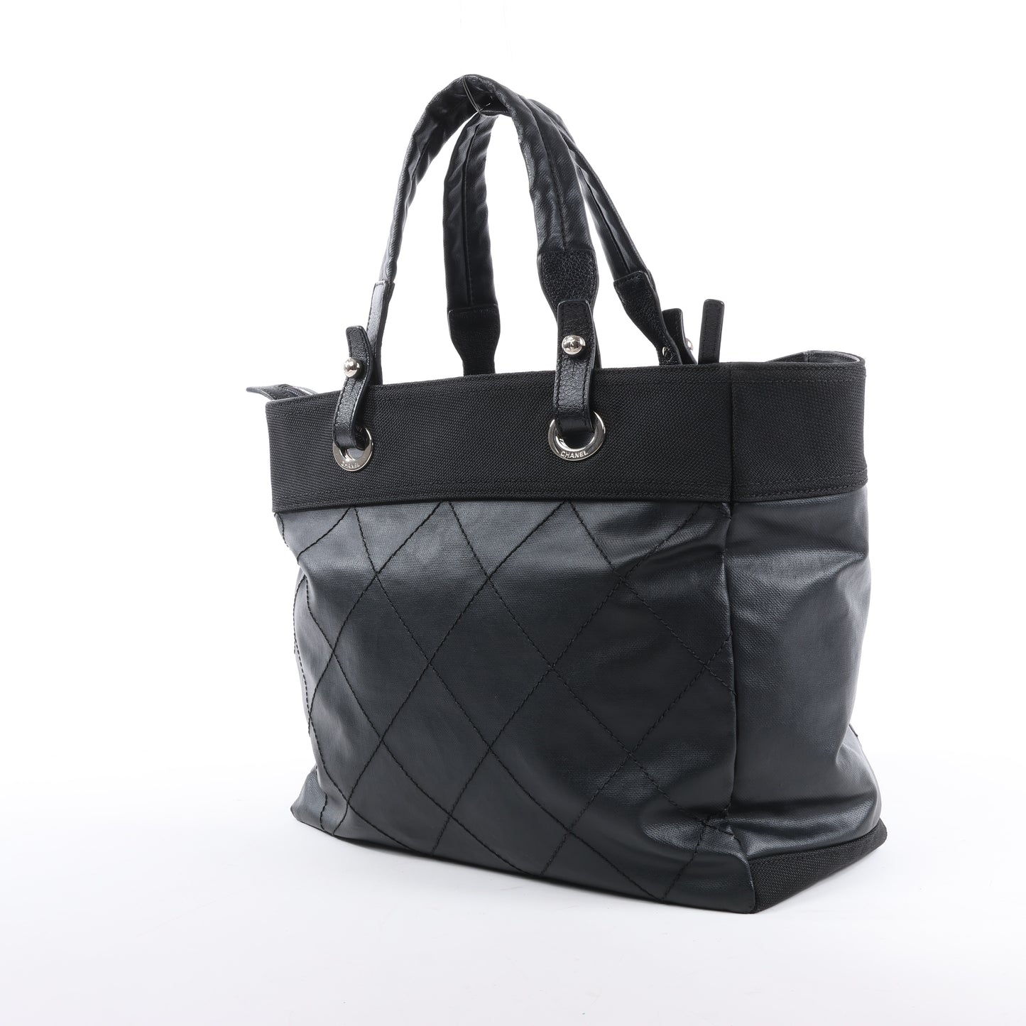 Chanel Paris Biarritz MM Coating Canvas Umhängetasche in Schwarz