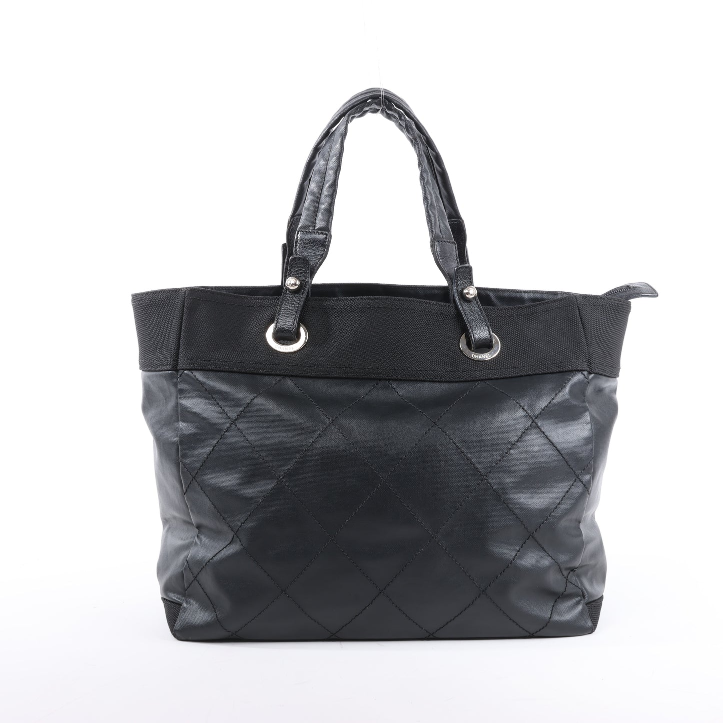 Chanel Paris Biarritz MM Coating Canvas Umhängetasche in Schwarz