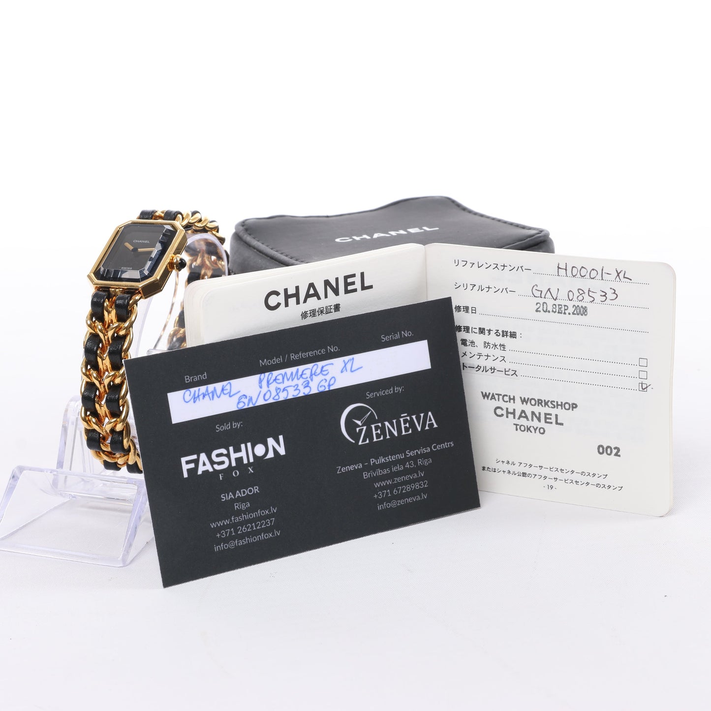 Chanel Premiere XL H0001 GN08533 GP & Leder QZ schwarzes Zifferblatt