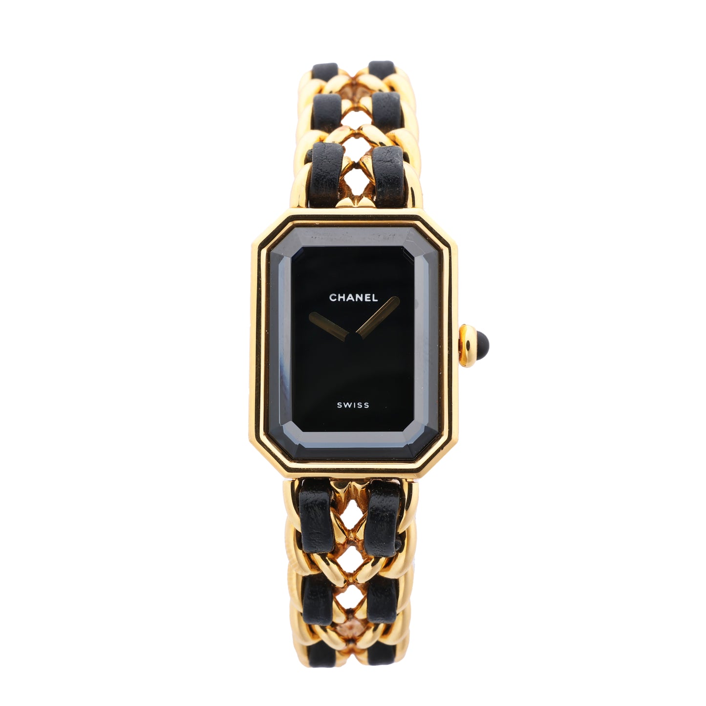 Chanel Premiere L H0001 MN16207 GP & Leder QZ Schwarzes Zifferblatt
