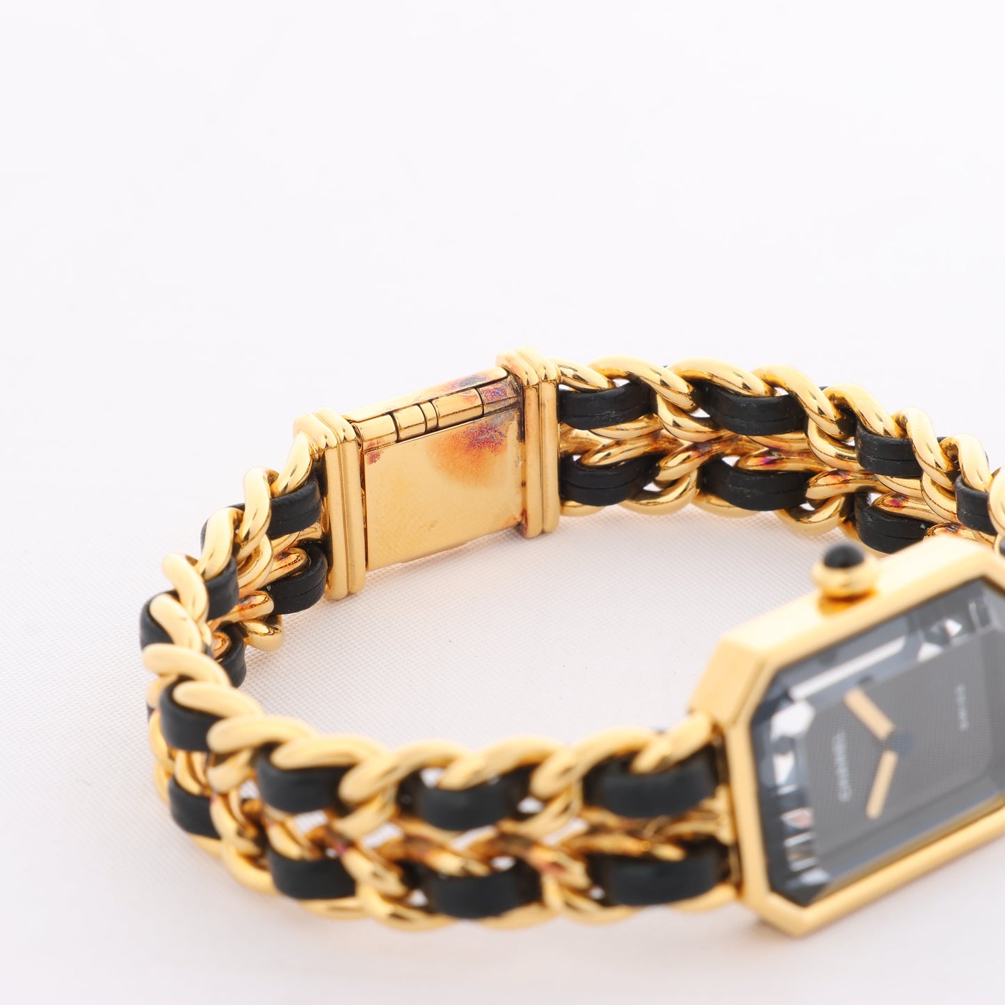 Chanel Premiere L H0001 MN16207 GP & Leder QZ Schwarzes Zifferblatt