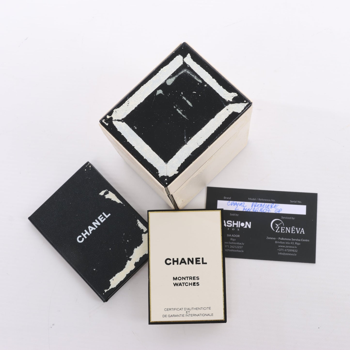 Chanel Premiere L H0001 MN16207 GP & Leder QZ Schwarzes Zifferblatt