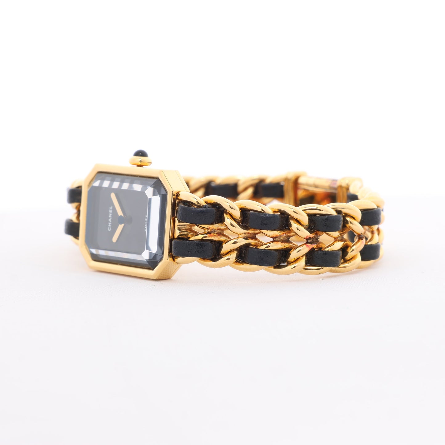 Chanel Premiere L H0001 MN16207 GP & Leder QZ Schwarzes Zifferblatt