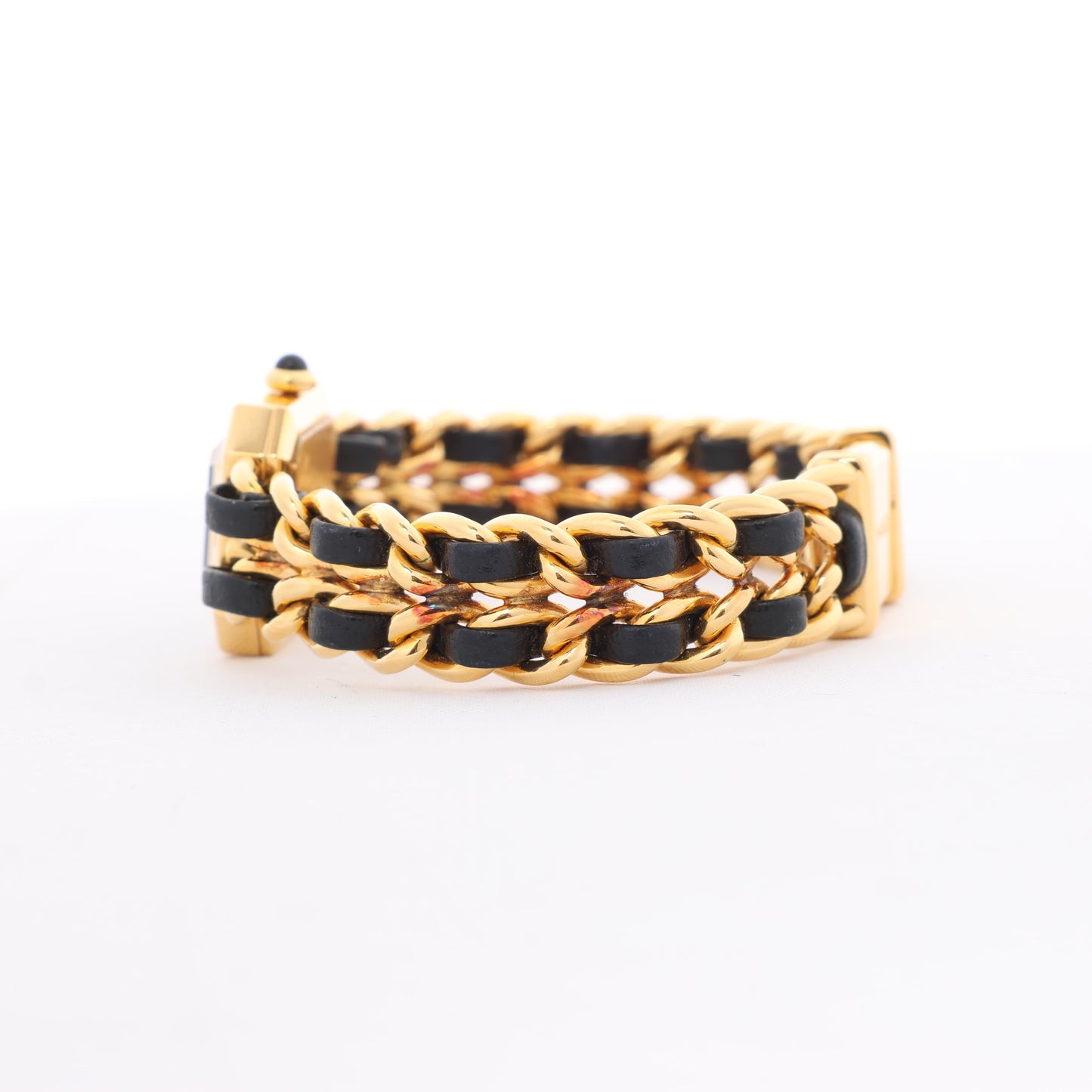 Chanel Premiere L H0001 MN16207 GP & Leder QZ Schwarzes Zifferblatt
