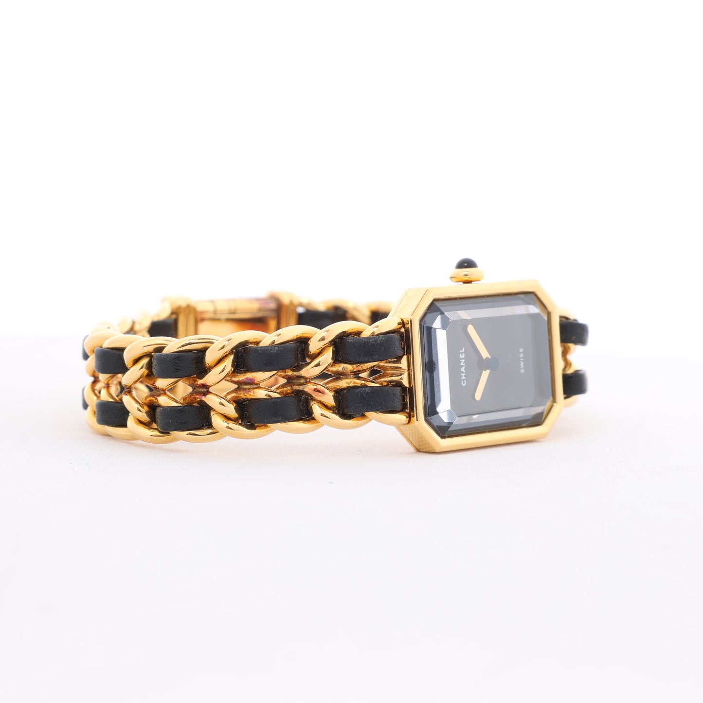 Chanel Premiere L H0001 MN16207 GP & Leder QZ Schwarzes Zifferblatt