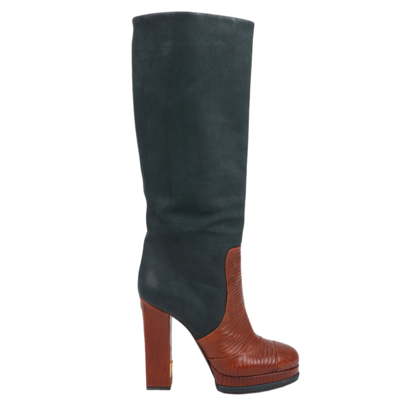 Chanel Coco Mark Nubuck x Leather Long boots in Black × Brown G30177, Size 38 EU