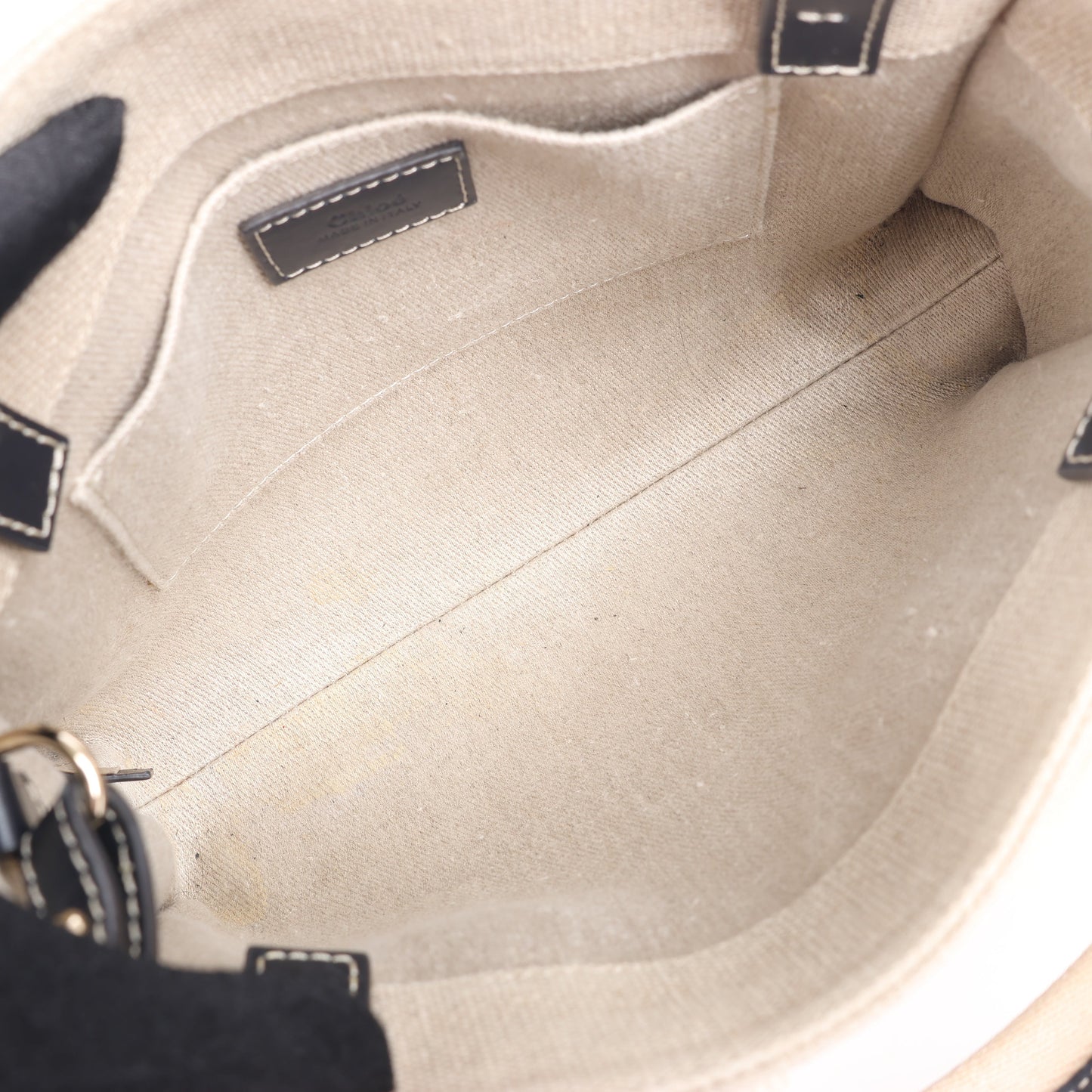 Chloé Woody Kleine 2-Wege-Handtasche aus Canvas und Leder in Beige x Schwarz