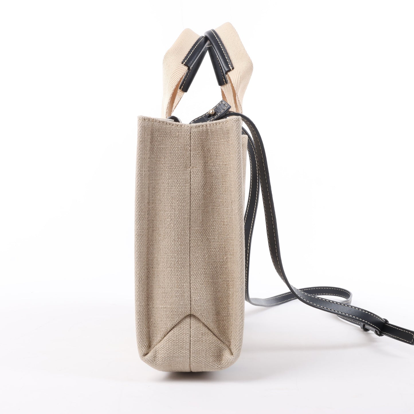 Chloé Woody Kleine 2-Wege-Handtasche aus Canvas und Leder in Beige x Schwarz