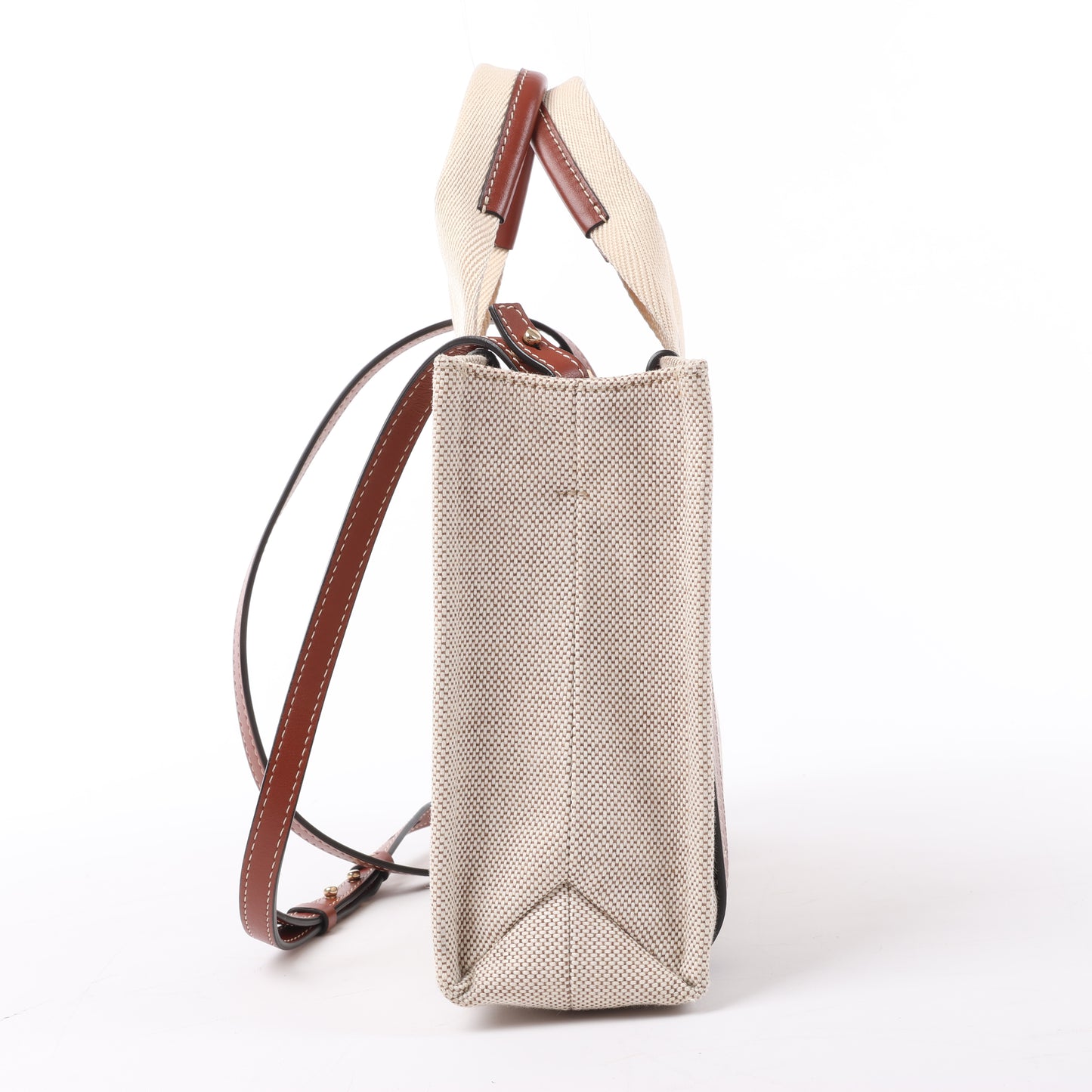 Chloé Woody Kleine 2-Wege-Handtasche aus Canvas und Leder in Beige x Braun