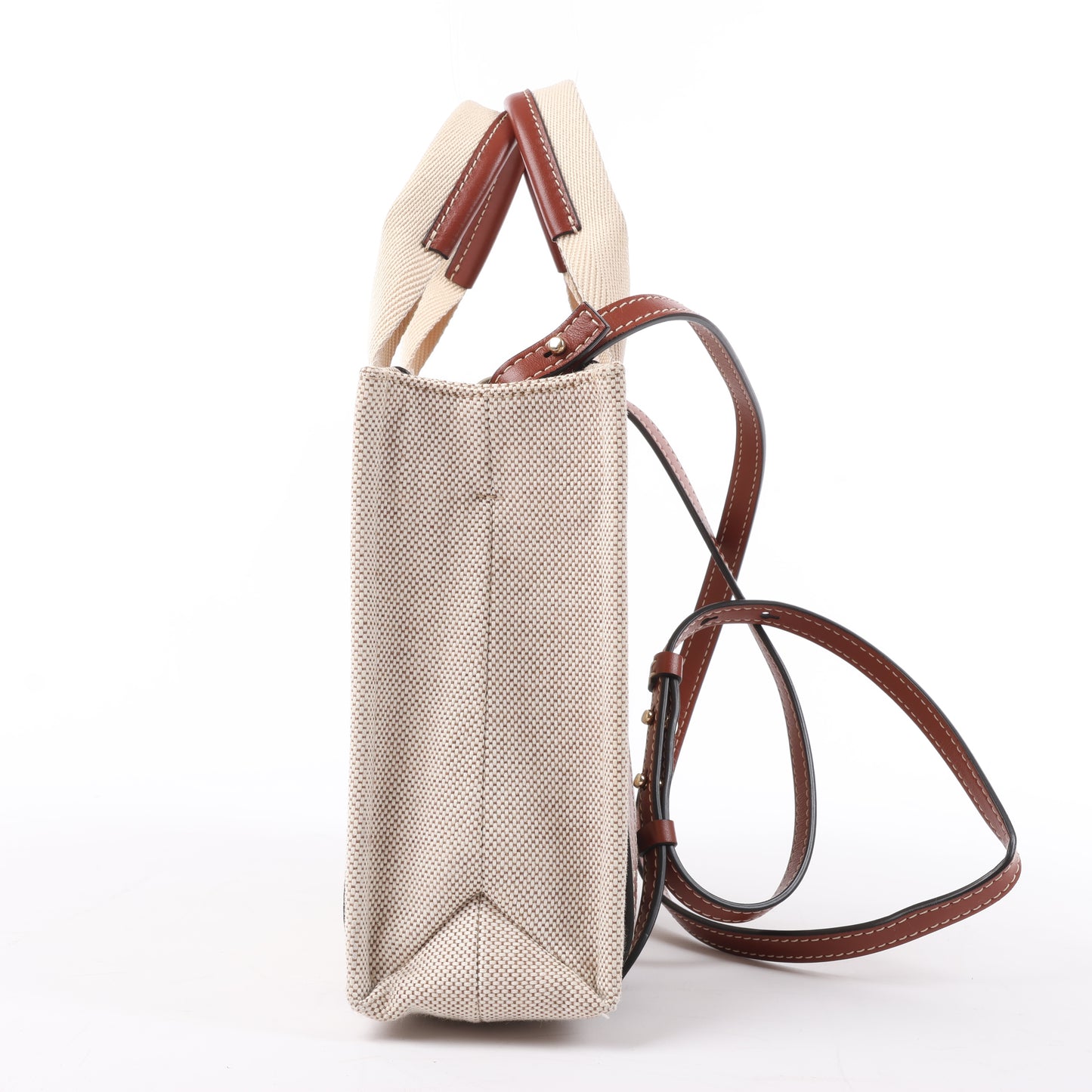 Chloé Woody Kleine 2-Wege-Handtasche aus Canvas und Leder in Beige x Braun