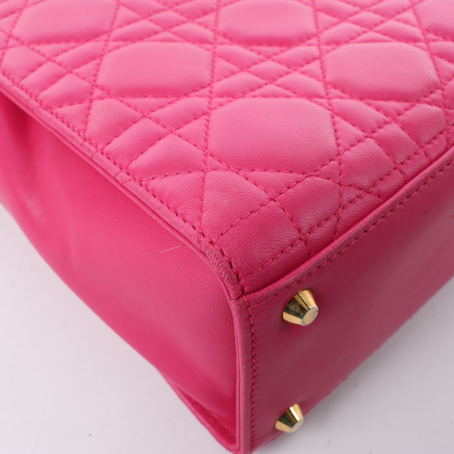 Christian Dior Vintage Cannage Leather Shoulder Bag in Pink